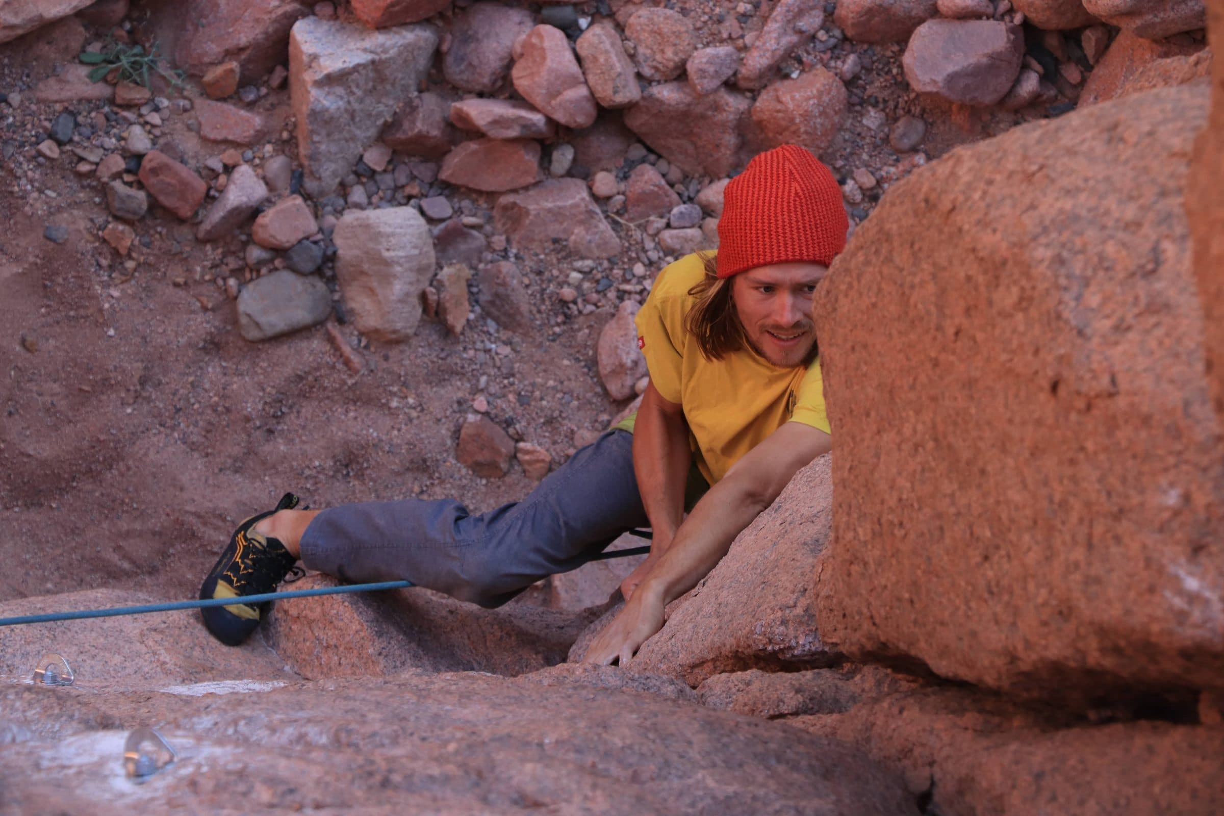 Timo on Baba Ghanouj, Wadi Shellal. Photo by Wolfgang